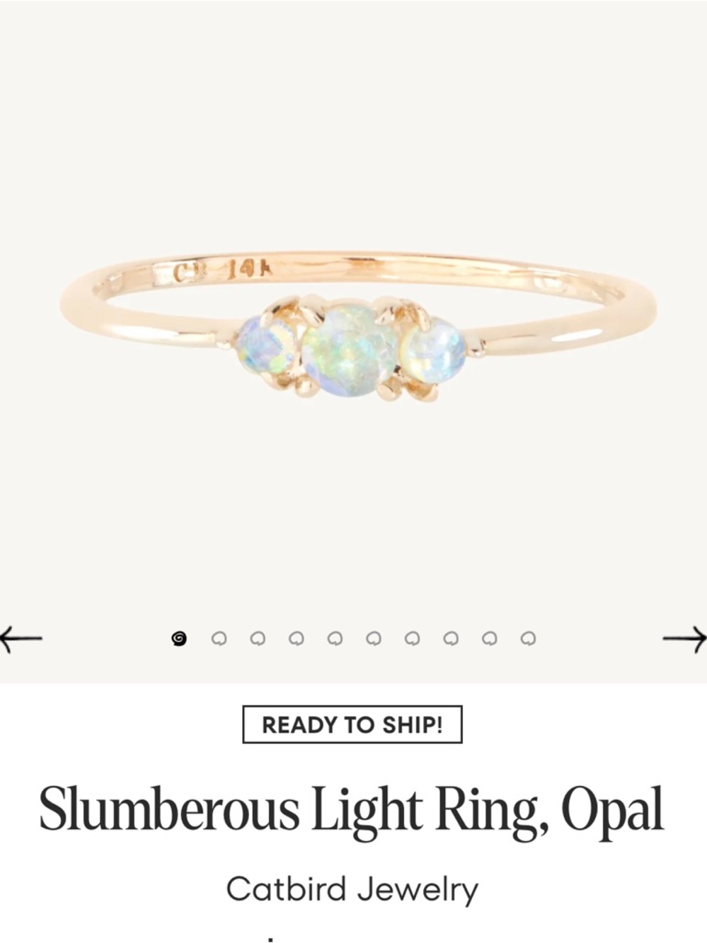 Catbird Slumberous Light Ring Opal